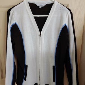 Misook Designer Cardigan with lt. blue piping